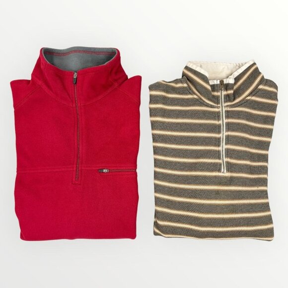 L.L. Bean Other - L.L. Bean Bundle Mens 1/4 Zip Red Soft Fleece Long Sleeve & Striped Sweater L